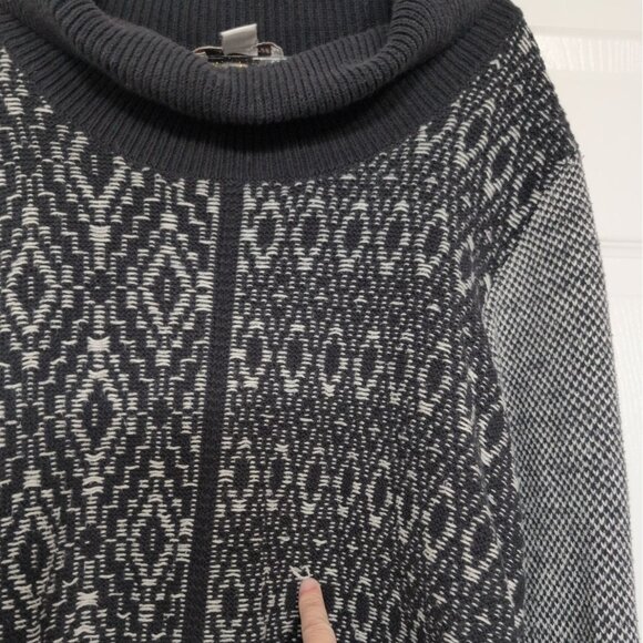 Coldwater Creek Cowl Neck Sweater Womens Size Large Blue Geometric Boho Knit - Picture 3 of 12